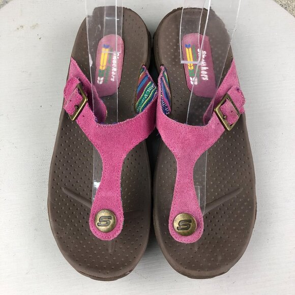 Skechers Women's Size 8 Outdoor Lifestyle Pink Purple Suede Slip On Sandals - Picture 3 of 14